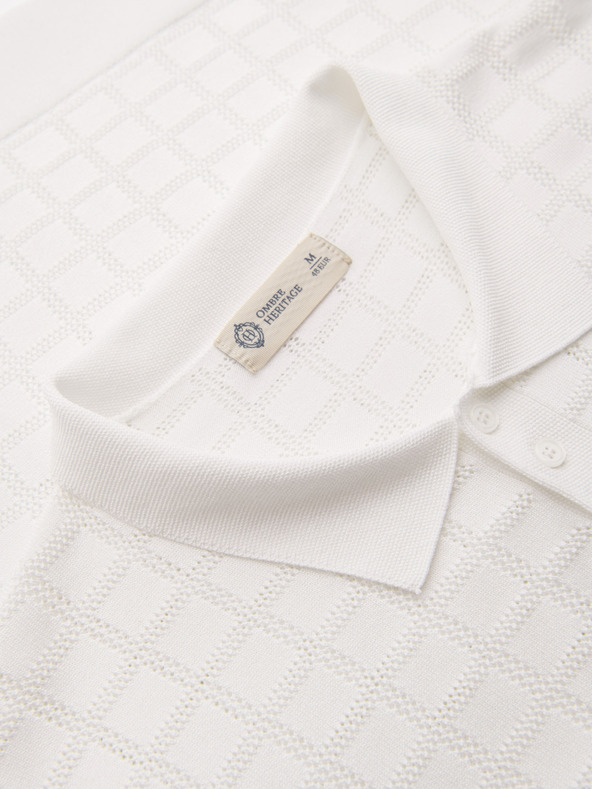 Ombre Clothing Moška viskozna prepletena polokošulja - bela V1 OM-POSS-0168 Ombre Clothing