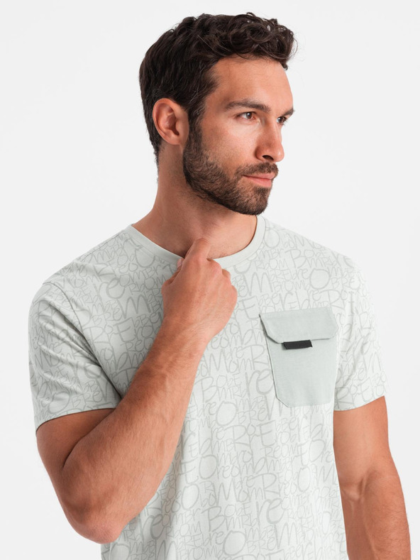 Ombre Clothing Moško bombažno majico s potiskom črk in žepom - rumeno-zelena V4 S2042 Ombre Clothing