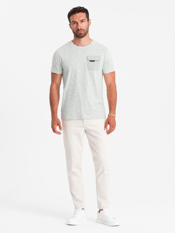 Ombre Clothing Moško bombažno majico s potiskom črk in žepom - rumeno-zelena V4 S2042 Ombre Clothing