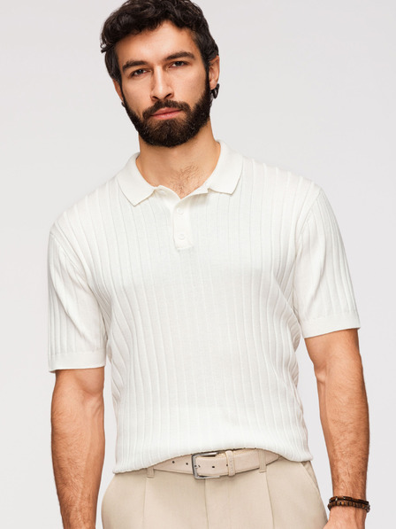 Ombre Clothing Moška polokošulja SLIM FIT iz viskoze z navpičnimi črtami - broken white V3 OM-POSS-0169 Ombre Clothing