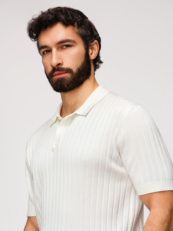 Ombre Clothing Moška polokošulja SLIM FIT iz viskoze z navpičnimi črtami - broken white V3 OM-POSS-0169 Ombre Clothing