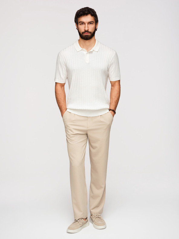 Ombre Clothing Moška polokošulja SLIM FIT iz viskoze z navpičnimi črtami - broken white V3 OM-POSS-0169 Ombre Clothing