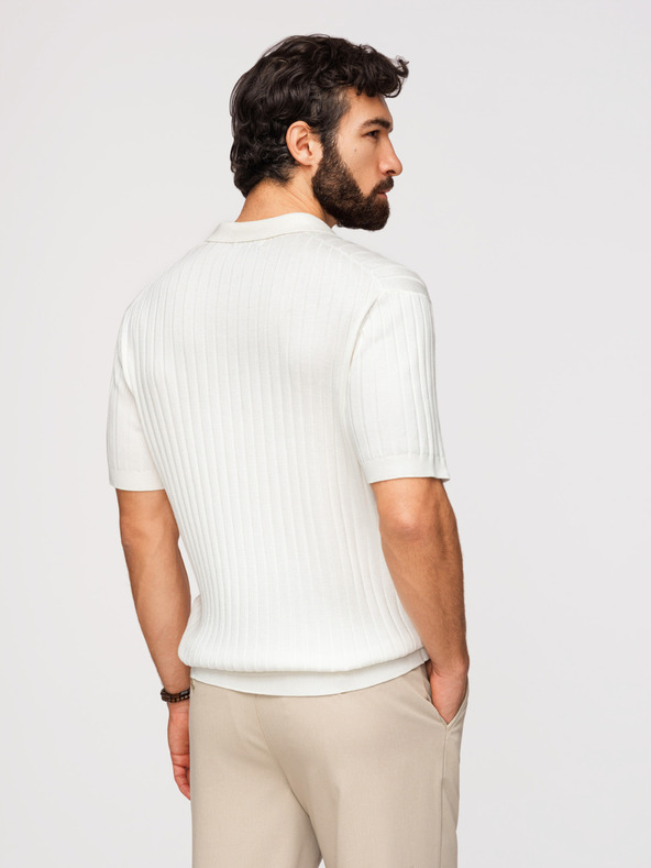 Ombre Clothing Moška polokošulja SLIM FIT iz viskoze z navpičnimi črtami - broken white V3 OM-POSS-0169 Ombre Clothing