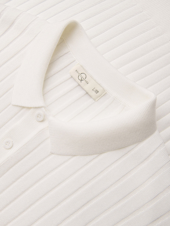 Ombre Clothing Moška polokošulja SLIM FIT iz viskoze z navpičnimi črtami - broken white V3 OM-POSS-0169 Ombre Clothing