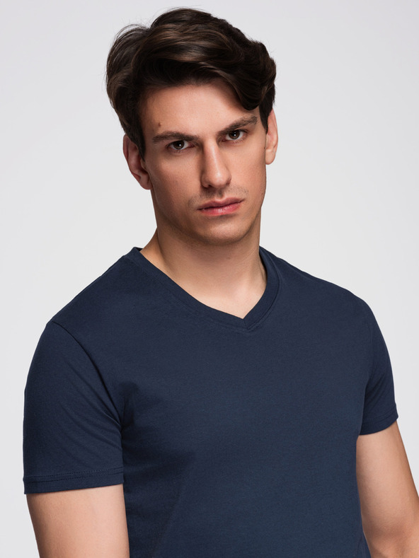 Ombre Clothing Moška bombažna majica BASIC z V izrezom - bela/peščena/navy V12 OM-TSBS-0281 Ombre Clothing
