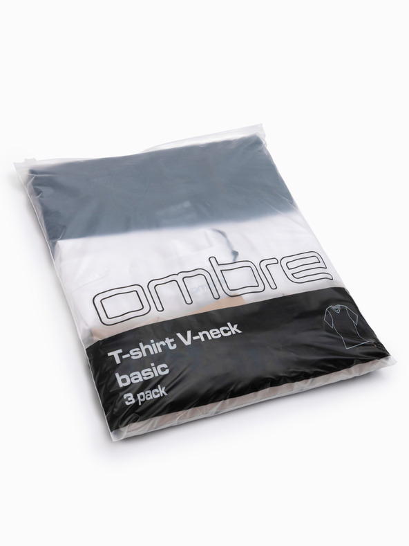 Ombre Clothing Moška bombažna majica BASIC z V izrezom - bela/peščena/navy V12 OM-TSBS-0281 Ombre Clothing