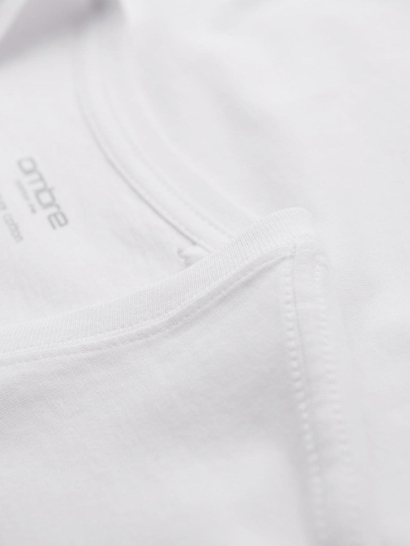 Ombre Clothing Moška bombažna majica BASIC z V izrezom - bela/peščena/navy V12 OM-TSBS-0281 Ombre Clothing