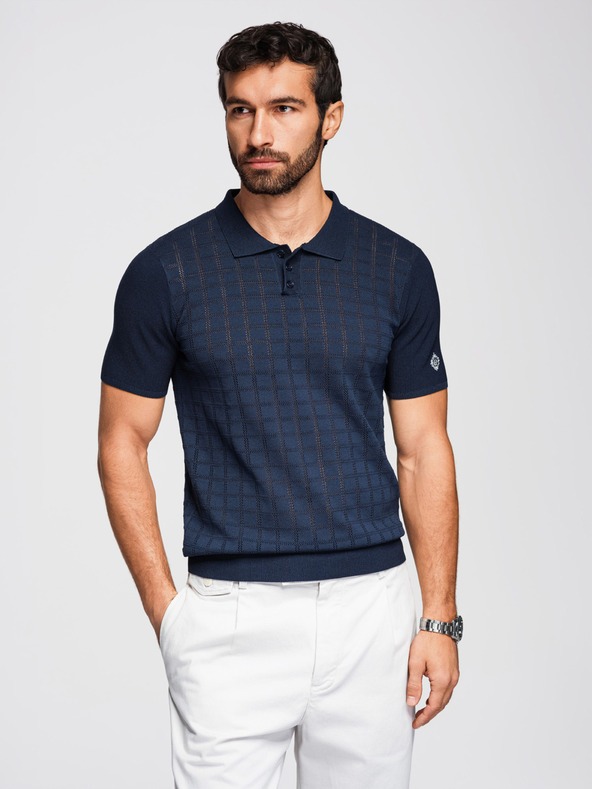 Ombre Clothing Moška viskozna prepletena polokošulja - temno modra V2 OM-POSS-0168 Ombre Clothing