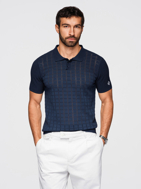 Ombre Clothing Moška viskozna prepletena polokošulja - temno modra V2 OM-POSS-0168 Ombre Clothing