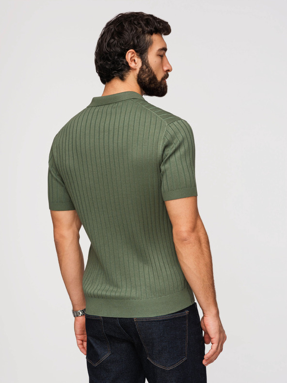 Ombre Clothing Moška polokošulja SLIM FIT iz viskoze z navpično rebrastostjo - olivno zelena V4 OM-POSS-0169 Ombre Clothing