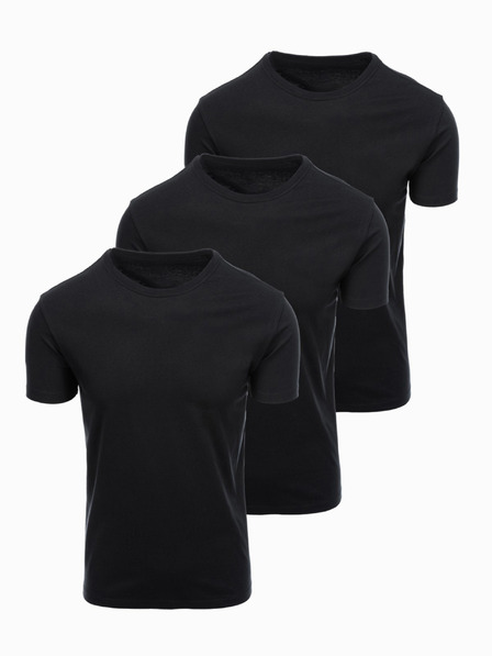 Ombre Clothing Moško bombažno majico BASIC s krožnim izrezom - 3x črna V9 OM-TSBS-0268 (3x BLACK) Ombre Clothing