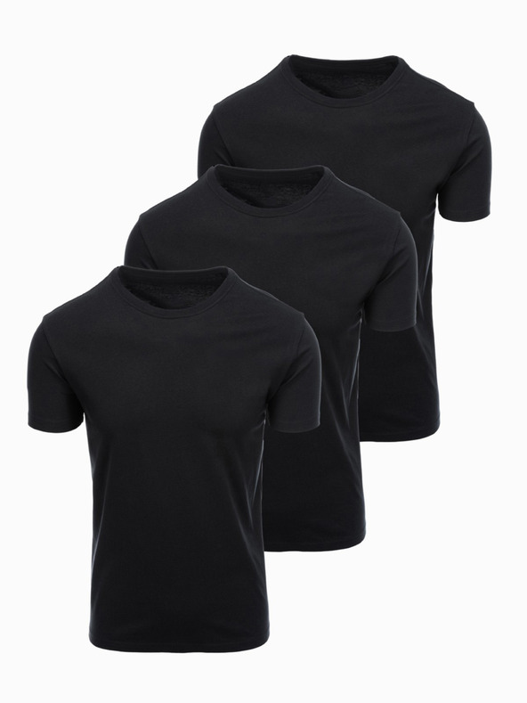 Ombre Clothing Moško bombažno majico BASIC s krožnim izrezom - 3x črna V9 OM-TSBS-0268 (3x BLACK) Ombre Clothing