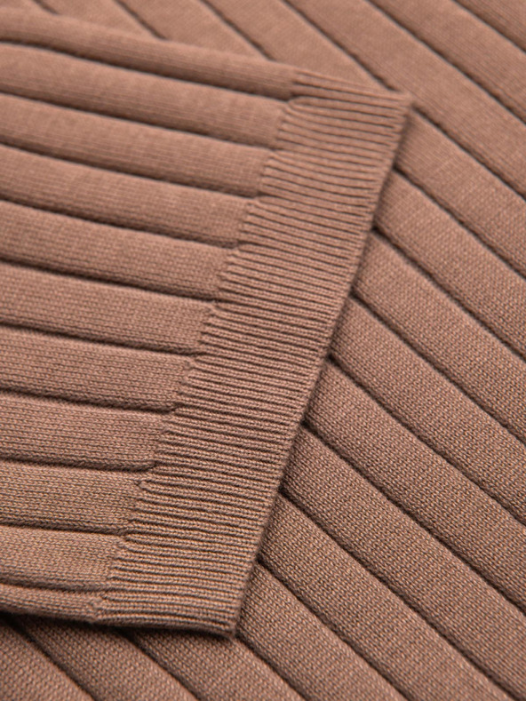 Ombre Clothing Moška polokošulja SLIM FIT iz viskoze z navpičnimi črtami - svetlo rjava V5 OM-POSS-0169 Ombre Clothing