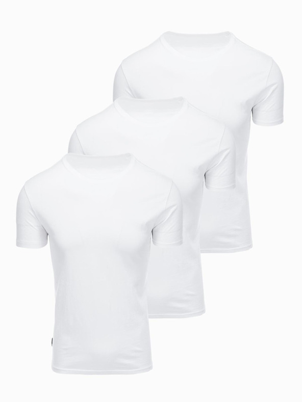 Ombre Clothing Moško bombažno majico BASIC s krožnim izrezom - 3x bela V11 OM-TSBS-0268 (3x BELA) Ombre Clothing