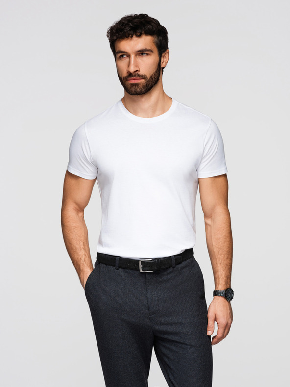 Ombre Clothing Moško bombažno majico BASIC s krožnim izrezom - 3x bela V11 OM-TSBS-0268 (3x BELA) Ombre Clothing