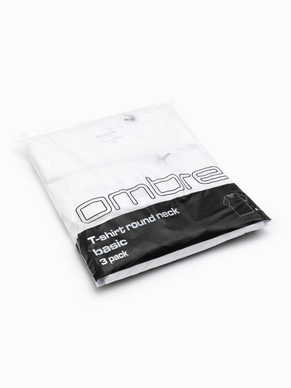 Ombre Clothing Moško bombažno majico BASIC s krožnim izrezom - 3x bela V11 OM-TSBS-0268 (3x BELA) Ombre Clothing