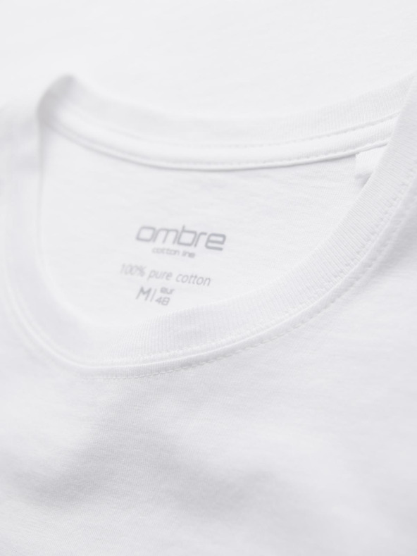 Ombre Clothing Moško bombažno majico BASIC s krožnim izrezom - 3x bela V11 OM-TSBS-0268 (3x BELA) Ombre Clothing