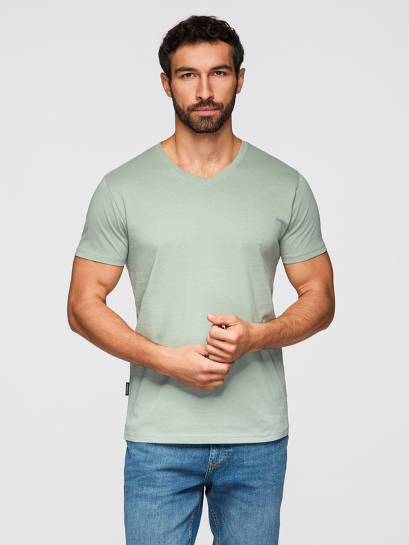 Ombre Clothing Moško bombažno majico BASIC z V izrezom - siva-zelena/bela/bež V14 OM-TSBS-0281 Ombre Clothing