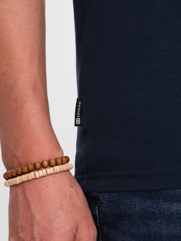 Ombre Clothing Podpisana moška majico z V izrezom in elastanom - temno modra V2 S2040 Ombre Clothing