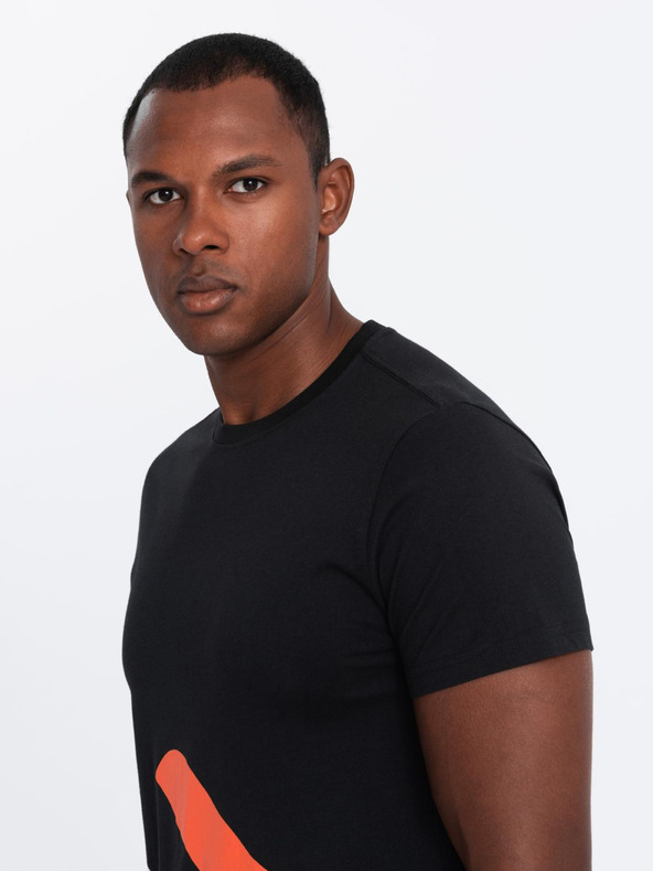 Ombre Clothing Moško bombažno majico s kontrastnim dvobarvnim potiskom - črna V1 OM-TSPT-0219 Ombre Clothing