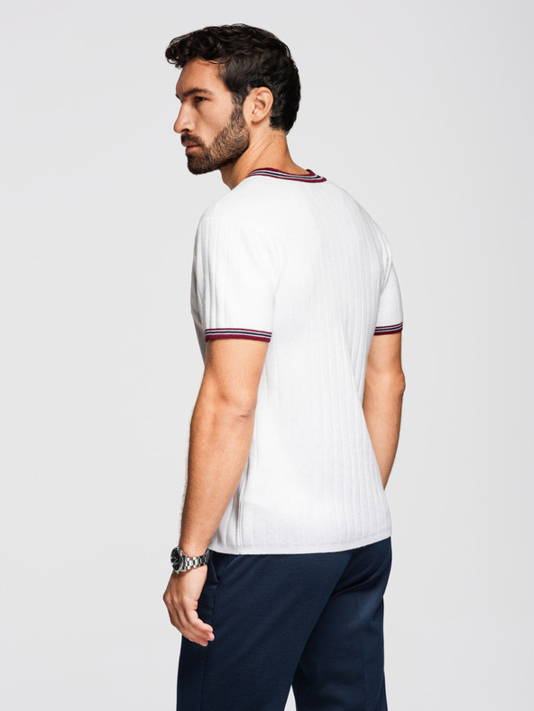 Ombre Clothing Moško viskozno majico z V izrezom - bela V1 OM-TSCT-0266 Ombre Clothing