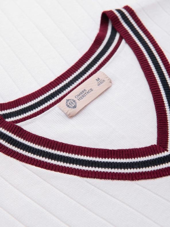 Ombre Clothing Moško viskozno majico z V izrezom - bela V1 OM-TSCT-0266 Ombre Clothing