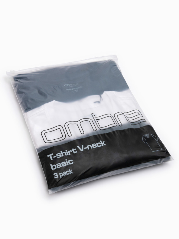 Ombre Clothing Moško bombažno majico BASIC z V izrezom - črna/bela/modra V1 OM-TSBS-0281 Ombre Clothing