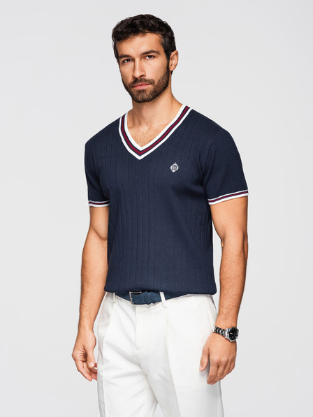 Ombre Clothing Moško viskozno majico s pitoninskim izrezom - temno modra V2 OM-TSCT-0266 Ombre Clothing