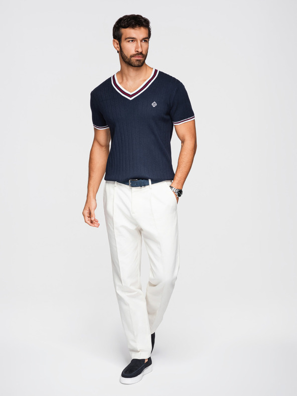 Ombre Clothing Moško viskozno majico s pitoninskim izrezom - temno modra V2 OM-TSCT-0266 Ombre Clothing