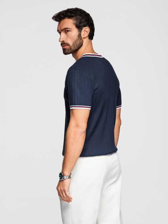 Ombre Clothing Moško viskozno majico s pitoninskim izrezom - temno modra V2 OM-TSCT-0266 Ombre Clothing