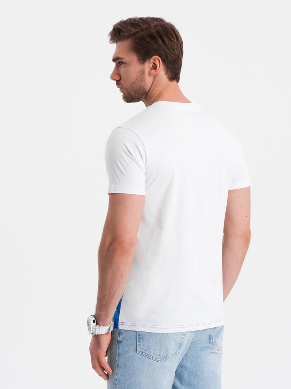 Ombre Clothing Moško bombažno majico v barvah trikolorja - bela in modra V4 OM-TSCT-0174 Ombre Clothing