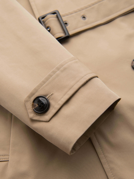 Ombre Clothing Elegantna moška dvojna vrstna jakna SLIM FIT s pasom - bež V1 OM-COLC-0146 Ombre Clothing