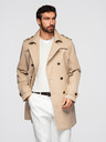 Ombre Clothing Elegantna moška dvojna vrstna jakna SLIM FIT s pasom - bež V1 OM-COLC-0146 Ombre Clothing