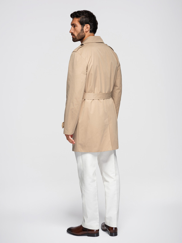 Ombre Clothing Elegantna moška dvojna vrstna jakna SLIM FIT s pasom - bež V1 OM-COLC-0146 Ombre Clothing