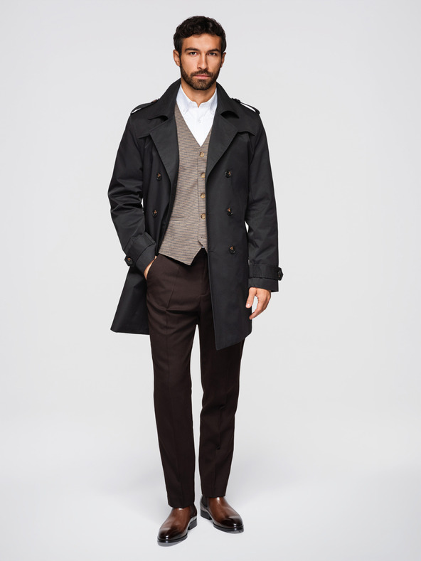 Ombre Clothing Moška dvojna vrstna elegantna jakna SLIM FIT s pasom - črna V2 OM-COLC-0146 Ombre Clothing