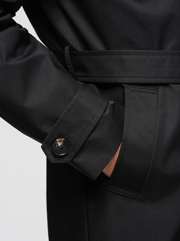 Ombre Clothing Moška dvojna vrstna elegantna jakna SLIM FIT s pasom - črna V2 OM-COLC-0146 Ombre Clothing