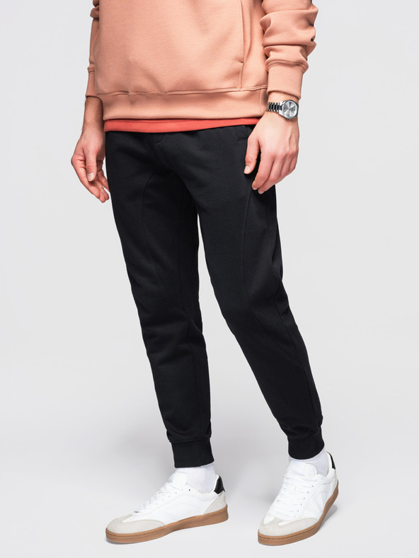 Ombre Clothing Moške trenirke BASIC z rebrasto nogavico - črne V5 OM-PABS-0305 Ombre Clothing