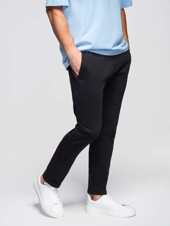 Ombre Clothing Moške bombažne trenirke BASIC brez podšivanja - črne V5 OM-PABS-0304 Ombre Clothing