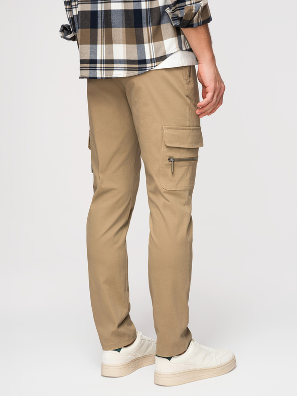 Ombre Clothing Moške hlače z ravnimi nogavicami in žepmi na zadrgo - kaki V3 P1517 Ombre Clothing