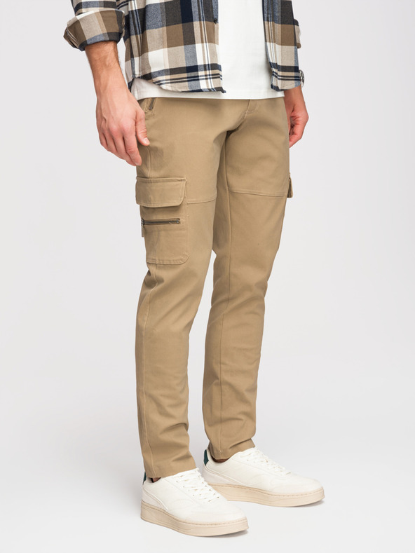 Ombre Clothing Moške hlače z ravnimi nogavicami in žepmi na zadrgo - kaki V3 P1517 Ombre Clothing