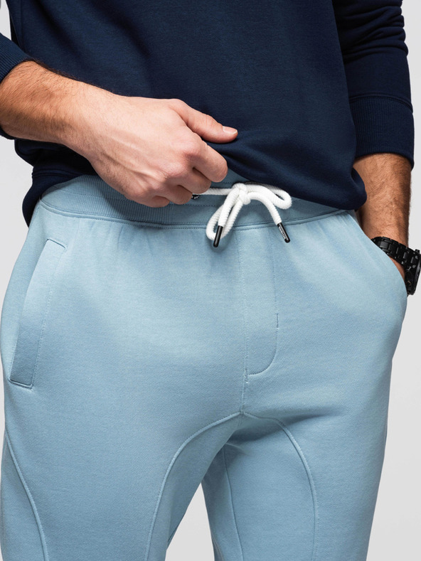 Ombre Clothing Moške trenirke BASIC z rebrinami - modre V7 OM-PABS-0305 Ombre Clothing