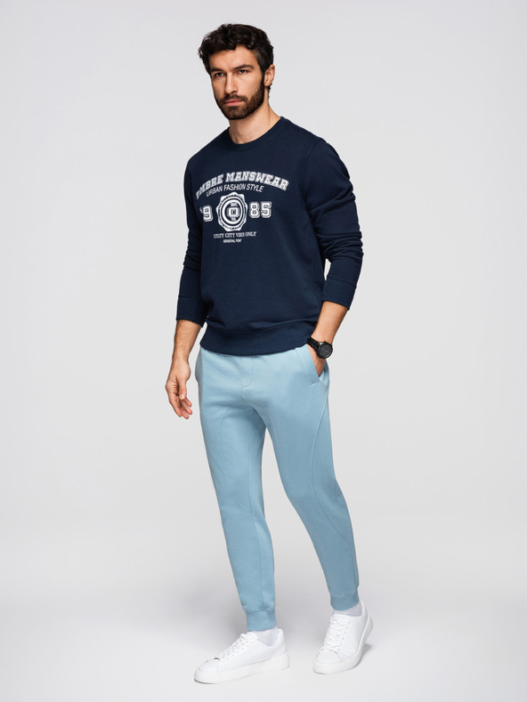 Ombre Clothing Moške trenirke BASIC z rebrinami - modre V7 OM-PABS-0305 Ombre Clothing