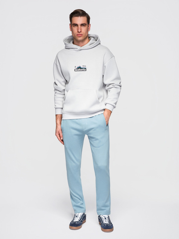 Ombre Clothing Moške bombažne trenirke BASIC z nepodloženimi nogavicami - svetlo modre V7 OM-PABS-0304 Ombre Clothing