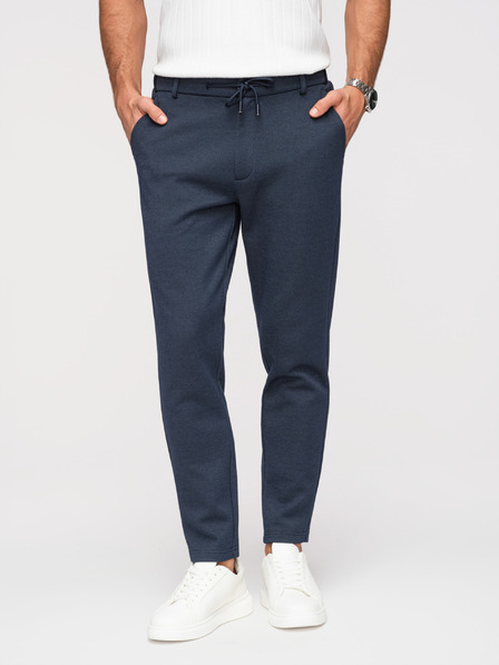 Ombre Clothing Moške sproščene hlače CARROT FIT iz žakardinega pletenine - temno modre V1 OM-PACP-0292 Ombre Clothing