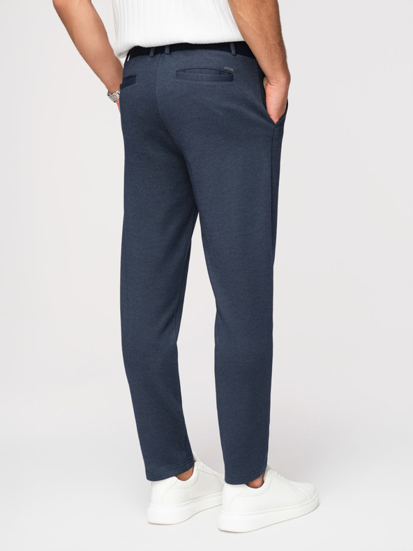 Ombre Clothing Moške sproščene hlače CARROT FIT iz žakardinega pletenine - temno modre V1 OM-PACP-0292 Ombre Clothing