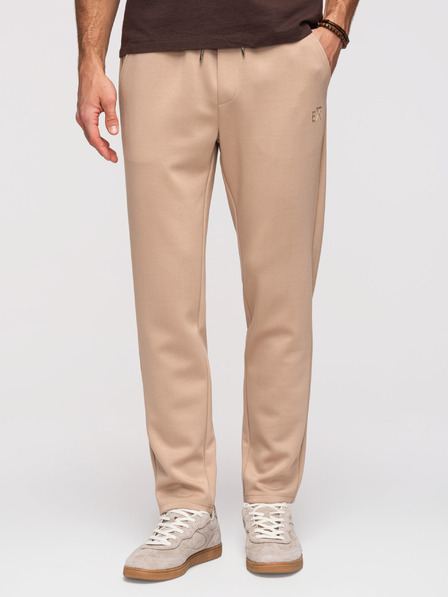 Ombre Clothing Moške trenirke z ravnimi nogavicami iz gladke pletenine - bež V3 OM-PSBC-0221 Ombre Clothing