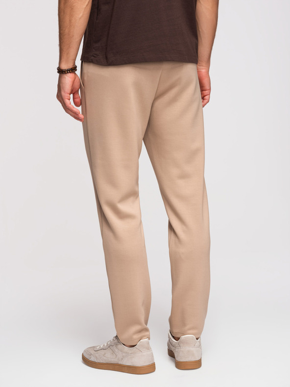 Ombre Clothing Moške trenirke z ravnimi nogavicami iz gladke pletenine - bež V3 OM-PSBC-0221 Ombre Clothing