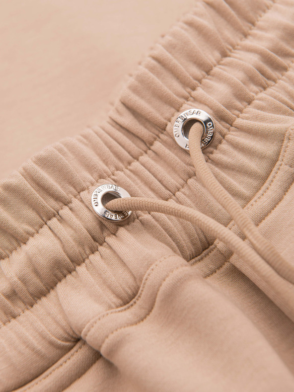 Ombre Clothing Moške trenirke z ravnimi nogavicami iz gladke pletenine - bež V3 OM-PSBC-0221 Ombre Clothing