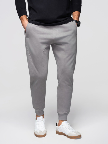 Ombre Clothing Moške trenirke BASIC z rebrino na nogavicah - sive V8 OM-PABS-0305 Ombre Clothing