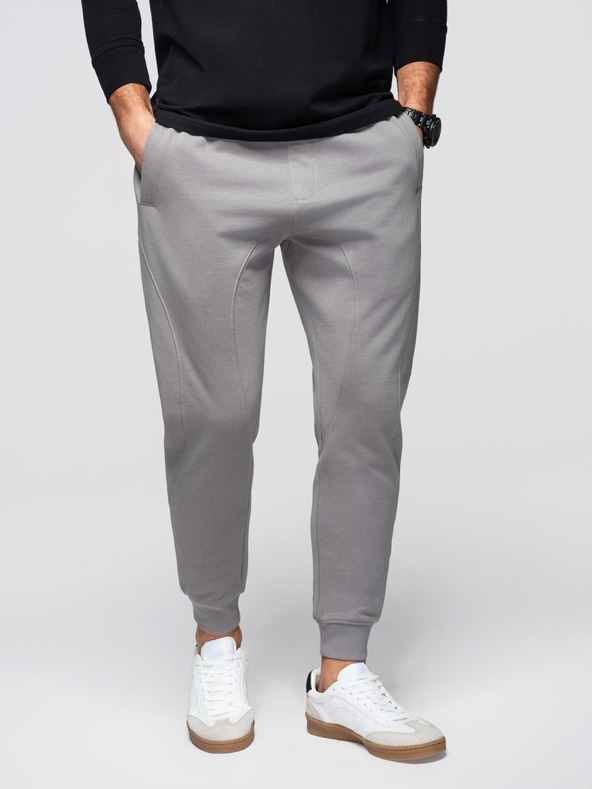 Ombre Clothing Moške trenirke BASIC z rebrino na nogavicah - sive V8 OM-PABS-0305 Ombre Clothing